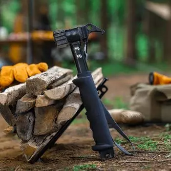 Молоток для гвоздей на открытом воздухе, многофункциональный молоток с мягкой резиновой ручкой, навес для кемпинговой палатки, ветрозащитный молоток для гвоздей для кемпинга, съемник чёрный