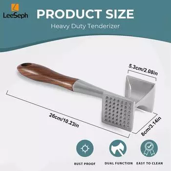 Молоток для отбивания мяса Leeseph с деревянной ручкой, двухсторонний молоток для кухни, мощный молоток для отбивания стейка, говядины