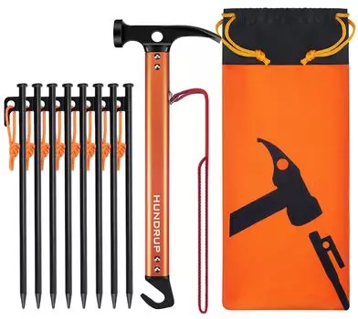 Молоток-колышек HUNDRUP Походный молоток Колышки для палатки 30 см 8 шт. Светоотражающая веревка входит в комплект Молоток из высокоуглеродистой стали Дополнительные фиксирующие заклепки В комплект входит сумка для хранения 3 шт.