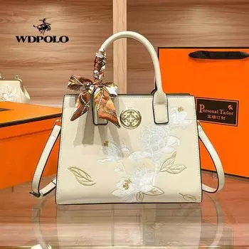 Mom Bag 2025 New Arrival Fancy Handbag Middle-Aged Women Embroidered Crossbody Bag Han Chinese Clothing Cheongsam Women s Bag Lotus creamy-white + silk scarf + gift bag
