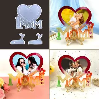 MOM Love Heart Photo Frame UV Epoxy Resin Mold Picture Frame Silicone Form DIY Crafts Home Table Decoration Casting 1 прозрачный