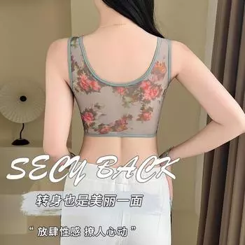 Mom middle-aged and elderly women s vest printed seamless underwear women s large size comfortable mesh bra without steel ring [L] Suitable for [60-40kg] фиолетовый