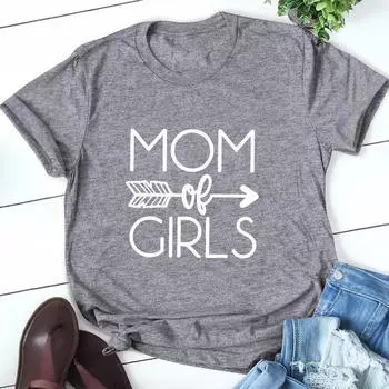 MOM OF GIRLS принтованные летние свободные большие хлопковые футболки с круглым вырезом и коротким рукавом женские S чёрный