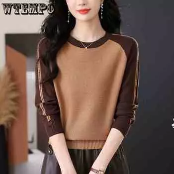 Mom s Color Blocks вязаный женский свободный и модный новый стиль базовый круглый вырез свитер для женщин S