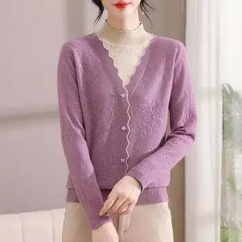 Mom s semi-turtleneck sweater, foreign-style fake two-piece bottoming shirt, middle-aged and elderly women s top and small shirt, one generation XL (recommended 90-57.5 kg) бордовый
