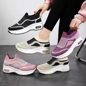Mom s Shoes 2024 Spring Thick Sole Casual Style Women s Shoes Elevated Shoes Mesh Breathable Shoes 36 розовый