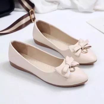 Mom shoes casual single shoes women s 2024 autumn and winter new flat-bottomed beanie shoes pointed bow work shoes large size women 35 белый