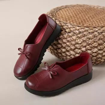 Mom shoes spring and autumn leather shoes soft sole soft surface non-slip middle-aged and elderly women s single shoes comfortable work elderl 35