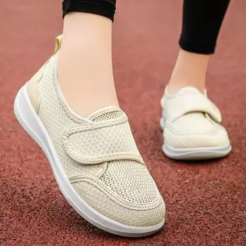 Mom shoes women s summer fly-woven mesh breathable lightweight fashion single shoes widened Velcro rehabilitation elderly walking shoes 36