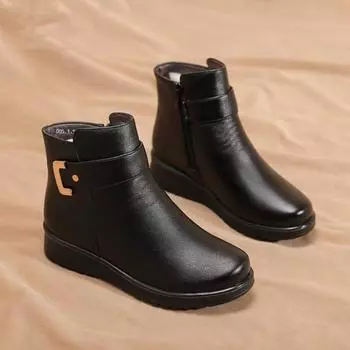 Mom velvet autumn and winter non-slip warm elderly short boots middle-aged and elderly women s shoes mother shoes cotton shoes leather shoes winter sh 35