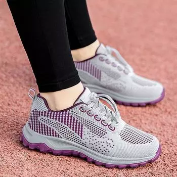 Mom walking shoes women s non-slip and comfortable running shoes lightweight soft-soled elderly shoes four types of flying woven mesh sneakers 36