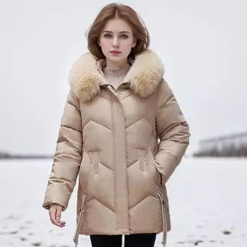 Зимнее пальто для мам средней и длинной длины Куртка на хлопковой подкладке для бабушек Куртка на хлопковой подкладке в иностранном стиле для женщин среднего и пожилого возраста M чёрный