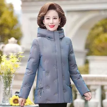 Mom Winter Down Padded Overcoat Loose Hooded warm Parka Women Вышитое пальто XXL синий