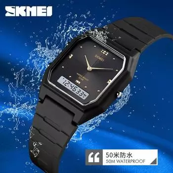 Moment America, новые ретро-часы с двумя дисплеями, квадратные, многофункциональные, с тремя дисплеями, электронные часы для студентов мужского и женского пола 1604