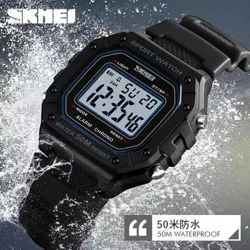 Moment American Square Electronic Watch 1496 Модные многофункциональные спортивные водонепроницаемые мужские часы