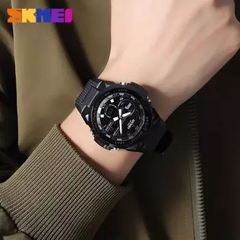 Момент: Американские кварцевые электронные мужские часы с двойным механизмом для спорта на открытом воздухе, водонепроницаемые, многофункциональные, с двойным дисплеем, светящиеся электронные часы армия зеленый