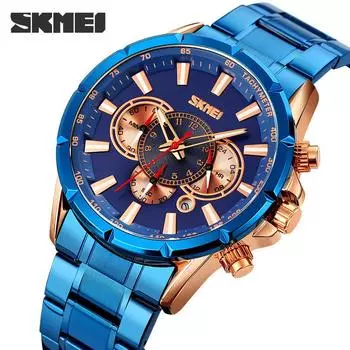 Moment Beauty Fashion Шестистрелочный хронограф со стальным ремешком Мужские часы Business Многофункциональные календарные светящиеся кварцевые часы Мужские