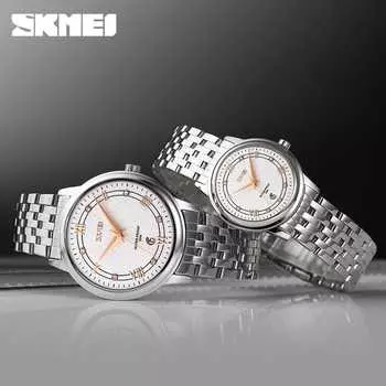 Moment Beauty Fashion Solid Steel Band Couple Watch Simple Casual Calendar Men and Women s Business Quartz Watch