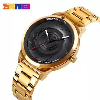 Moment Beauty Fashion Trend Мужские деловые часы Простые трехмерные водонепроницаемые кварцевые часы с золотым циферблатом