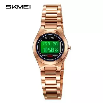 Moment Beauty Fashion Универсальные женские часы Многофункциональные водонепроницаемые светящиеся электронные часы Стальной ремешок Студенческие электронные часы серебряный