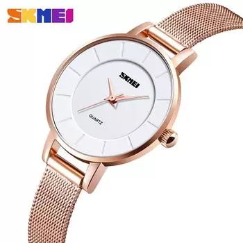 Moment Beauty Изысканные женские кварцевые часы Meijin со стальным ремешком и стальным корпусом, простые круглые часы для студенток с маленьким циферблатом розового золота