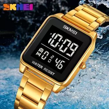 Moment Beauty Многофункциональные электронные часы с циферблатом и ремешком из нержавеющей стали Водонепроницаемые мужские часы