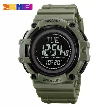 Moment Beauty Многофункциональные спортивные часы для отдыха на открытом воздухе Студенческие водонепроницаемые светящиеся электронные часы Мужские электронные часы с компасом армия зеленый