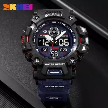 Moment Beauty Мужские часы Водонепроницаемые электронные часы с двойным дисплеем и календарем Мужские многофункциональные спортивные часы синий