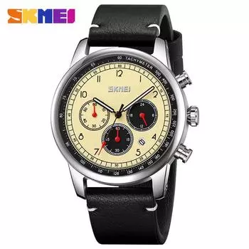 Moment Beauty Мужские повседневные деловые часы Многофункциональные водонепроницаемые кварцевые часы с тремя глазами Мужские часы с кожаным ремешком