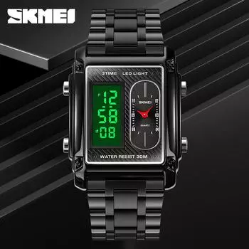 Moment Beauty Skmei Fashion Trend многофункциональные квадратные мужские электронные часы со стальным ремешком, горячая распродажа деловых часов