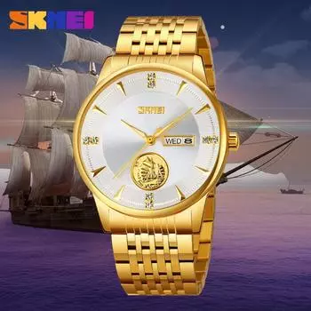Moment Beauty Skmei Мужские часы Модный календарь Неделя Бизнес Часы Доминирующий Большой циферблат Водонепроницаемые кварцевые часы