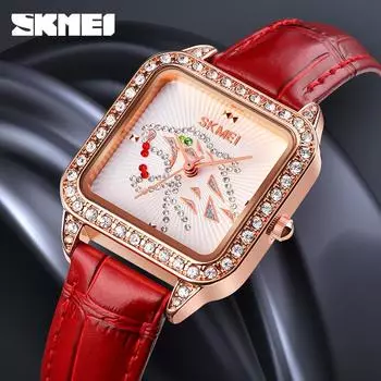 Moment beauty skmei женские квадратные кварцевые часы со стразами женские, водонепроницаемые часы для студентов белый