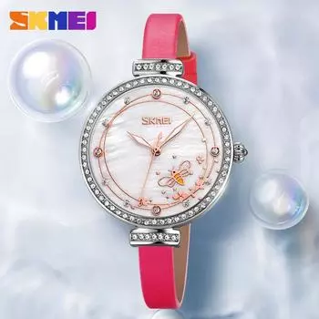 Moment beauty SKMEI женские повседневные кварцевые часы с большим циферблатом и тонким ремешком, с бриллиантовой поверхностью, элегантные школьные часы розы красного