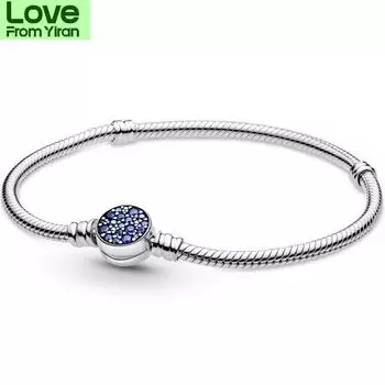 Моменты сверкающий синий диск с кристальной застежкой браслет подходит для браслета из стерлингового серебра 925 пробы с бусинами-шармами ювелирные изделия своими руками