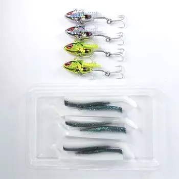 Momo Lures Sea Bass Lures and Metal Metal Vibration Shad Jig Shad Bodies Heads x 4 75mm Shad Set MVS-16, MVS-22, MVS-28 Jigs, Heads, (16g + 03)