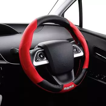 MOMO Steering Wheel Cover TUNING Light Car Compact Car Minivan Momo Tuning Black White MOMO logo S (MAT CARBON-RED - (Red), (36.5-37.9cm))