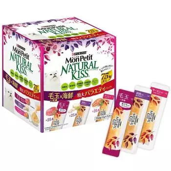 Mon Petit Natural Kiss Cat Seafood Extra Large Variety Pack 750 г x 75 лакомств, для борьбы с комками шерсти и (10г штук)
