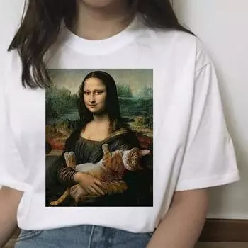 mona lisa хип-хоп летняя футболка женская футболка для друзей harajuku эстетика смешная футболка корейские женские футболки 3XL белый