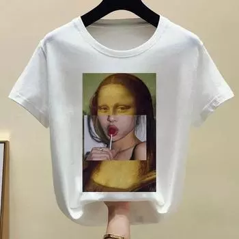 Мона Лиза Bubble Gum Жевательная резинка Футболка женская летняя футболка с коротким рукавом и принтом Fun Fun