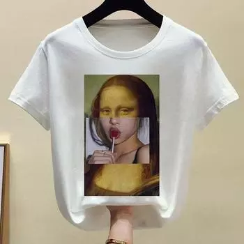Мона Лиза Bubble Gum Жевательная резинка Футболка женская летняя футболка с коротким рукавом и принтом Fun Fun S белый