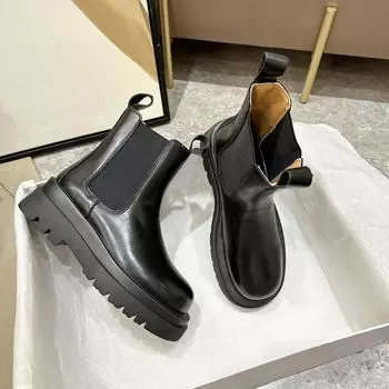 Mona та же кожа средняя труба платформа ботинки Челси толстый каблук ботинки Мартин британский ветряной локомотив инструментальные ботинки сигареты женские 35