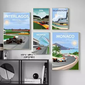 Монако Интерлагос Спа Печатные плакаты Гонки канадцев Живопись Современные абстрактные настенные художественные изображения 21cm30cm NoFrame