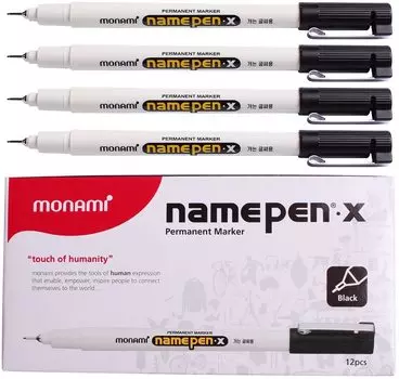 Monami Name Pen X Fine тонкий перманентный маркер Black Dozen Box (12шт)