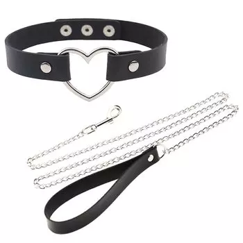 MONEON ошейник-чокер с сердечком для косплея, набор с цепочкой SM Goods Play Popular Walk Training Black Stimulation Black Queen (Сердце Кольцо)