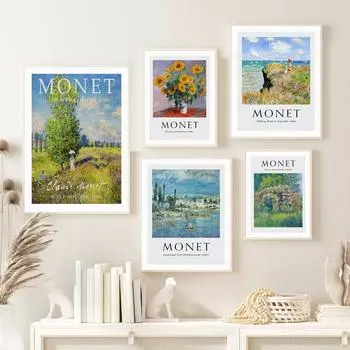 Monet Sunflowers Water Lilies Lotus Poppy Field Garden Vintage Prints Abstract Posters Art Wall Pictures For Living Room Decor 21x30cm No Framed