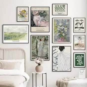 Monet Van Gogh Daisy Woman Green Leaves Wall Art Canvas Painting And Prints Nordic PostersWall Pictures For Living Room Decor 21x30cm No Framed