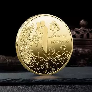 Монета для пары, коллекционный сувенир, длинный тисненый декор, долговечный свадебный сувенир с покрытием, монета для пары A золотистый