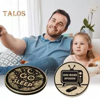 Монета для принятия решений Еще один эпизод или монета «Иди спать» для принятия решений Деревянная монета для любителей ТВ Он или она Сын Дочь A