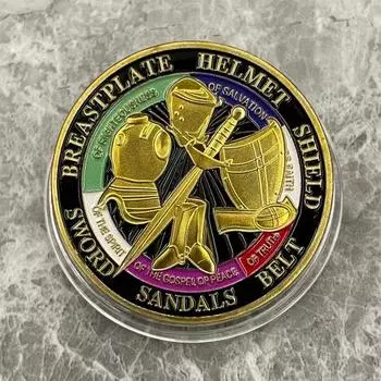 Монета «Доспехи Бога» диаметром 1,57 дюйма, металлическая сувенирная монета, надетая на все доспехи Бога, двухсторонняя монета «Бронированный солдат» для Военной церкви 1pc серебряный