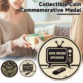 Монета принятия решений Еще один эпизод Монета «Ложись спать» Деревянная двухсторонняя монета принятия решений для дочери, сына, мужчин, женщин, любителей ТВ чёрный